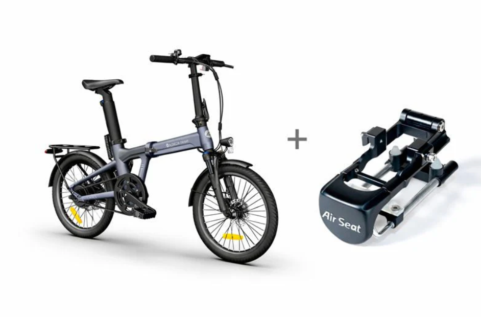 Kompaktes E-Bike Klapprad mit Zubehör Air Seat, ideal für Elektromobilität und City-Pendler.