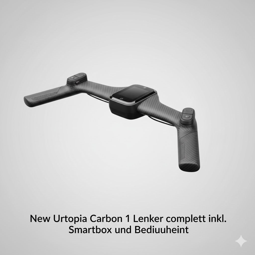 Carbon E-Bike Lenker mit integrierter Smartbox und Bedieneinheit, freigestellt auf Grau