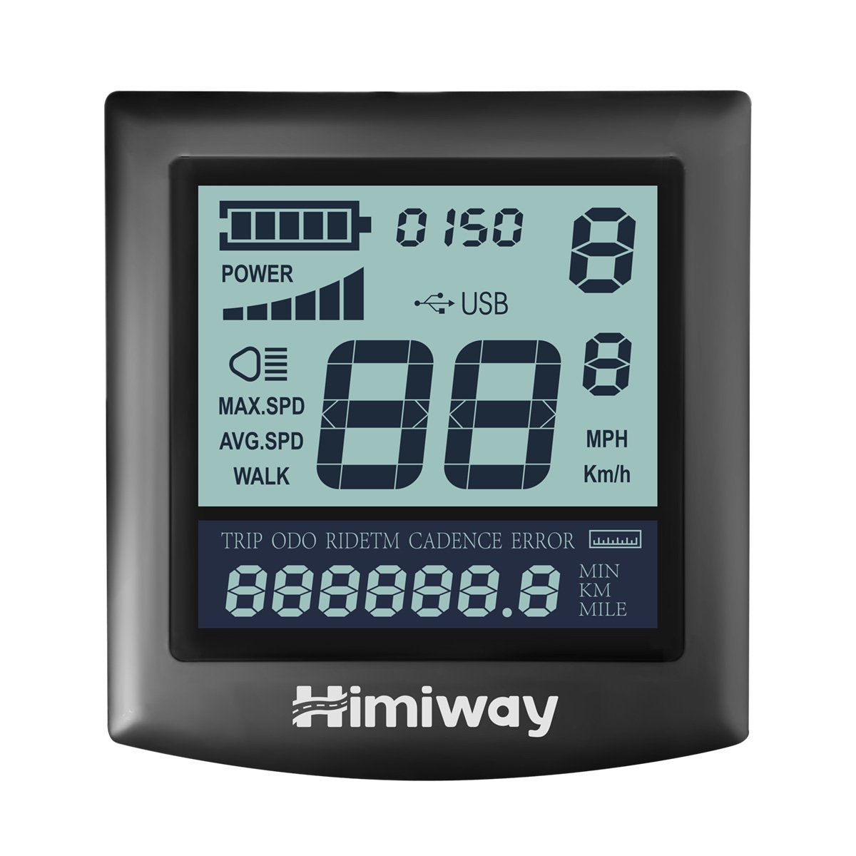 Himiway Escape LCD‑Display mit USB‑Ladefunktion und einstellbarer Helligkeit