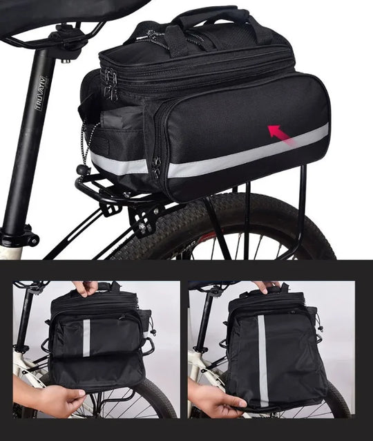 Robuste, vielseitige, wasserdichte 27 L Fahrradträgertasche – erweiterbar, reflektierend, Regenabdeckung