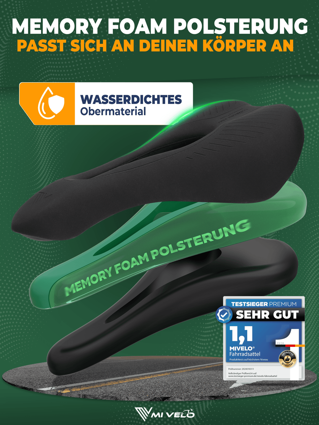fahrradsattel memory foam MiVelo Comfort Pro MTB Sattel – Ergonomisch & Wasserdicht – MabeaMobility