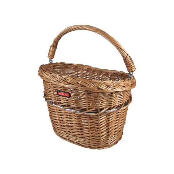 Rixenkaul KLICKfix Fahrrad Vorderradkorb aus Naturweide, klappbarer Griff, Braun